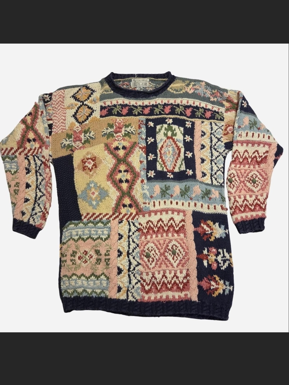Vintage Patchwork Chunky Knit Cottagecore Sweater